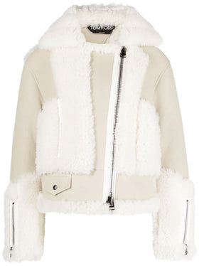 panelled shearling biker jacket