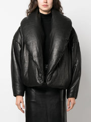 logo-debossed oversized leather jacket