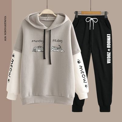 Spring Women's Clothing Student Hoodie Set Preppy-style Straight-leg Pants