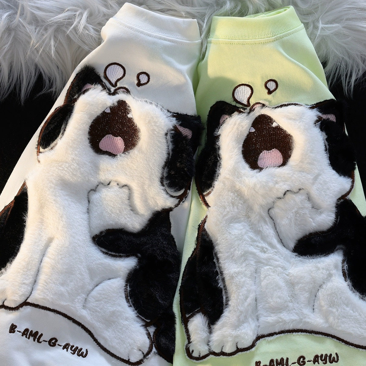 Japanese-style Retro Sleepy Cat Flocking Short Sleeve