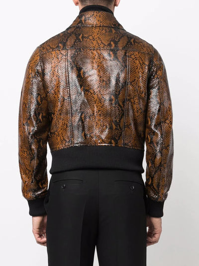 snakeskin effect zip-up jacket