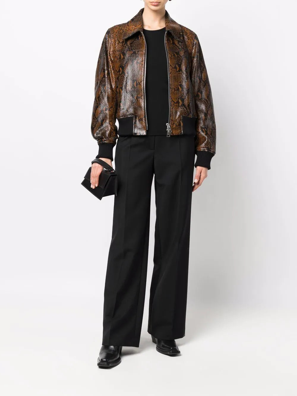 snakeskin effect zip-up jacket