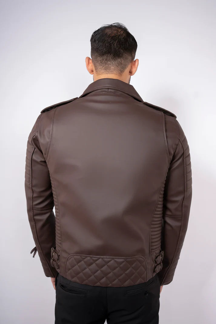 Burnt Quilted Faux Leather Jacket