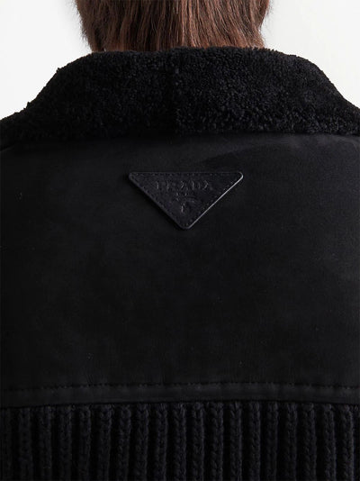 logo-patch shearling zip-up jacket