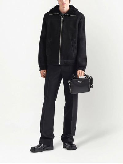 logo-patch shearling zip-up jacket