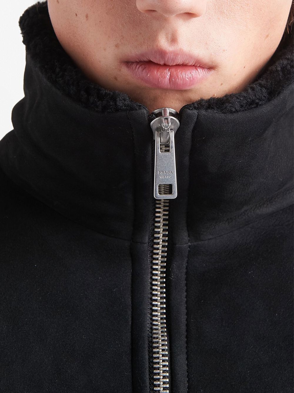 logo-patch shearling zip-up jacket