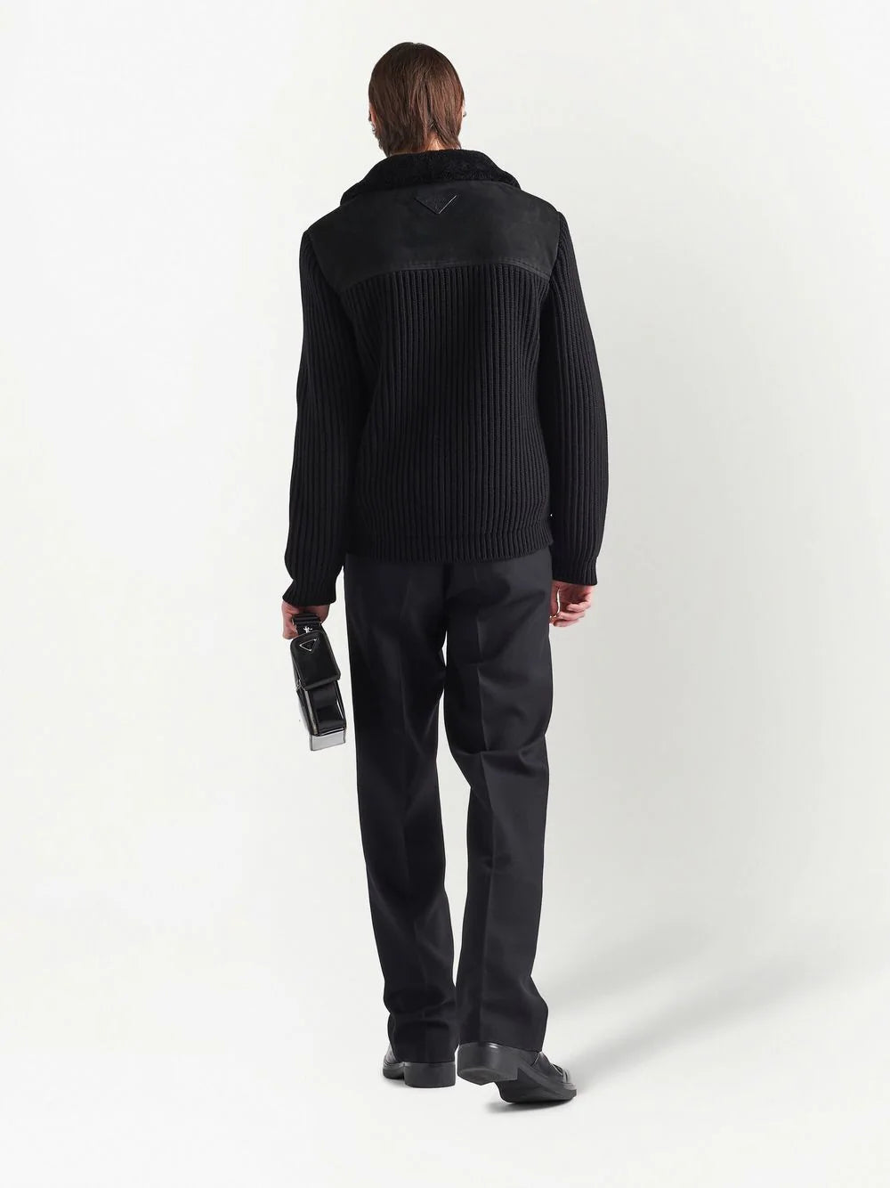 logo-patch shearling zip-up jacket