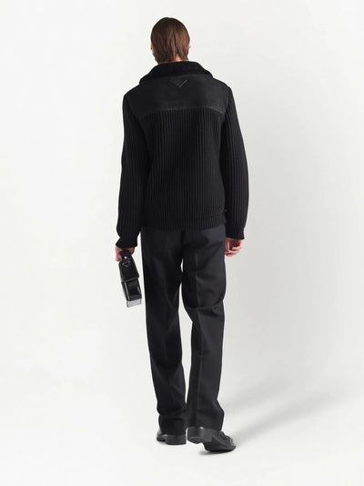 logo-patch shearling zip-up jacket