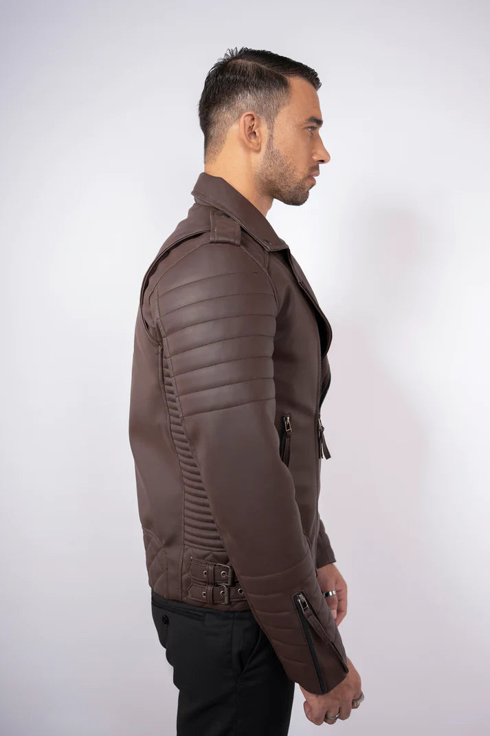 Burnt Quilted Faux Leather Jacket