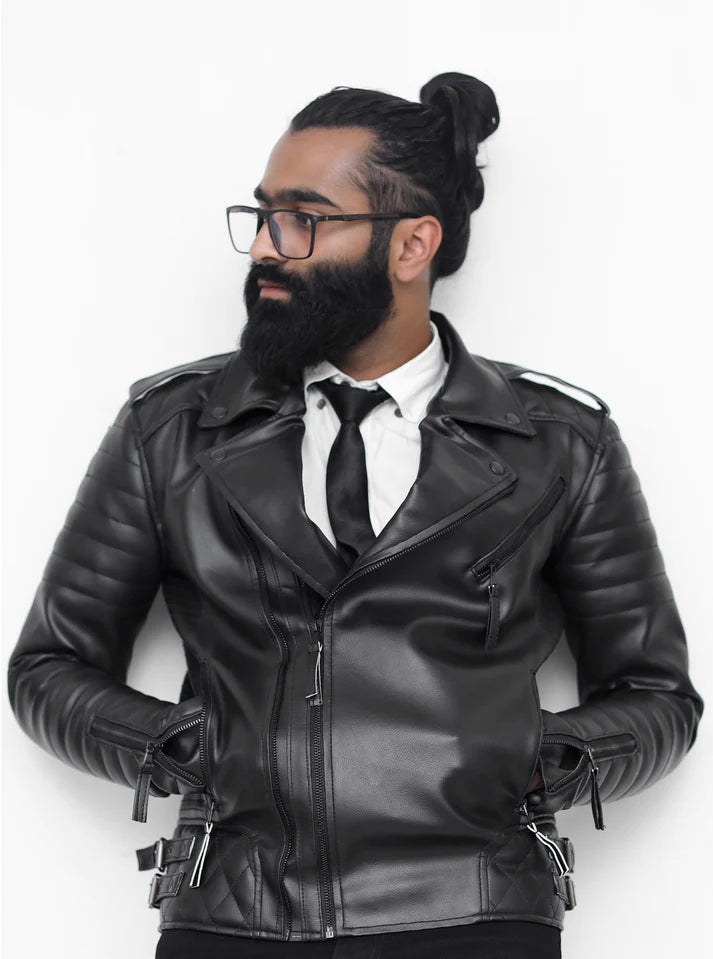 Black Quilted Faux Leather Jacket