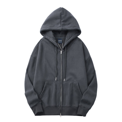 Men's Autumn And Winter Fleece Lined Padded Warm Keeping Zipper Cardigan Casual Sweatshirt