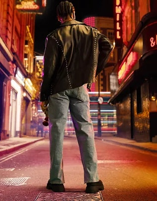 leather biker jacket with stud detail in black