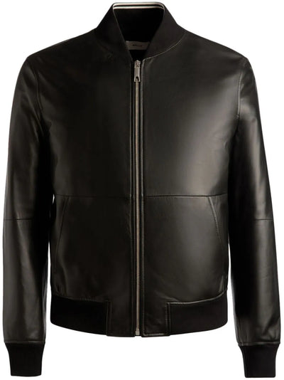 zip-up leather bomber jacket