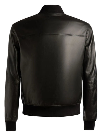 zip-up leather bomber jacket