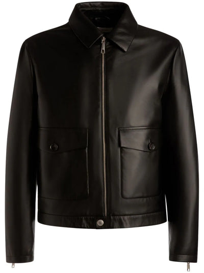cargo-pockets leather bomber jacket
