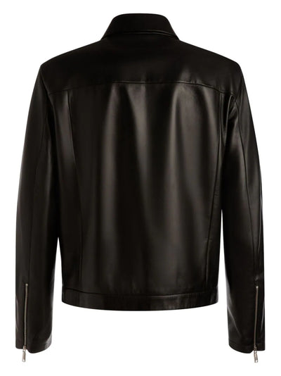 cargo-pockets leather bomber jacket