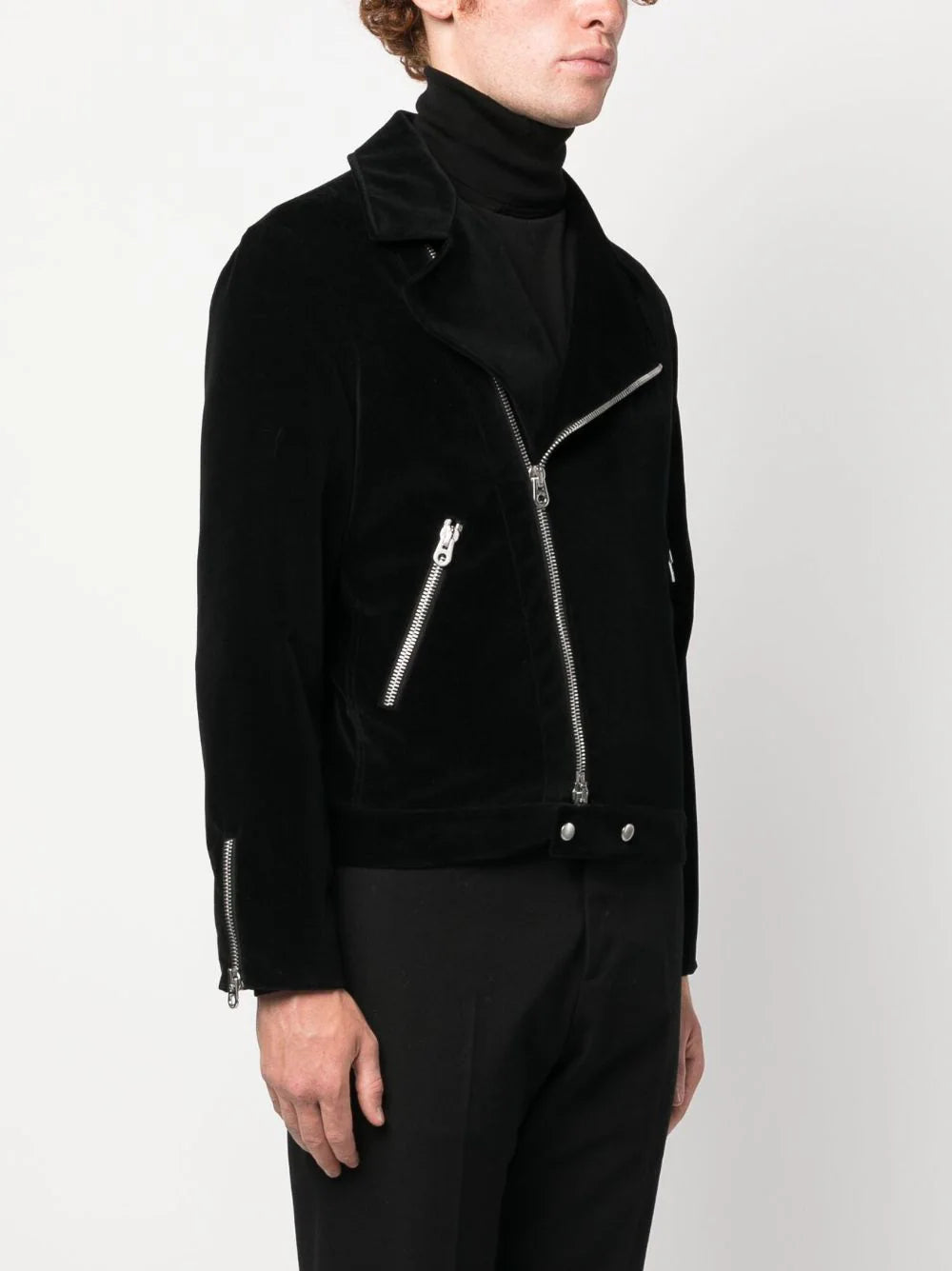 zip-up velvet biker jacket