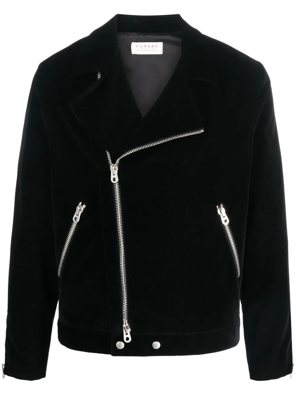 zip-up velvet biker jacket