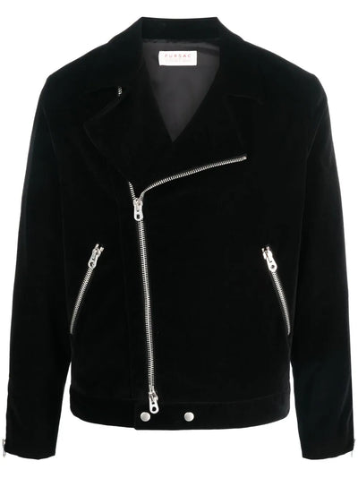 zip-up velvet biker jacket