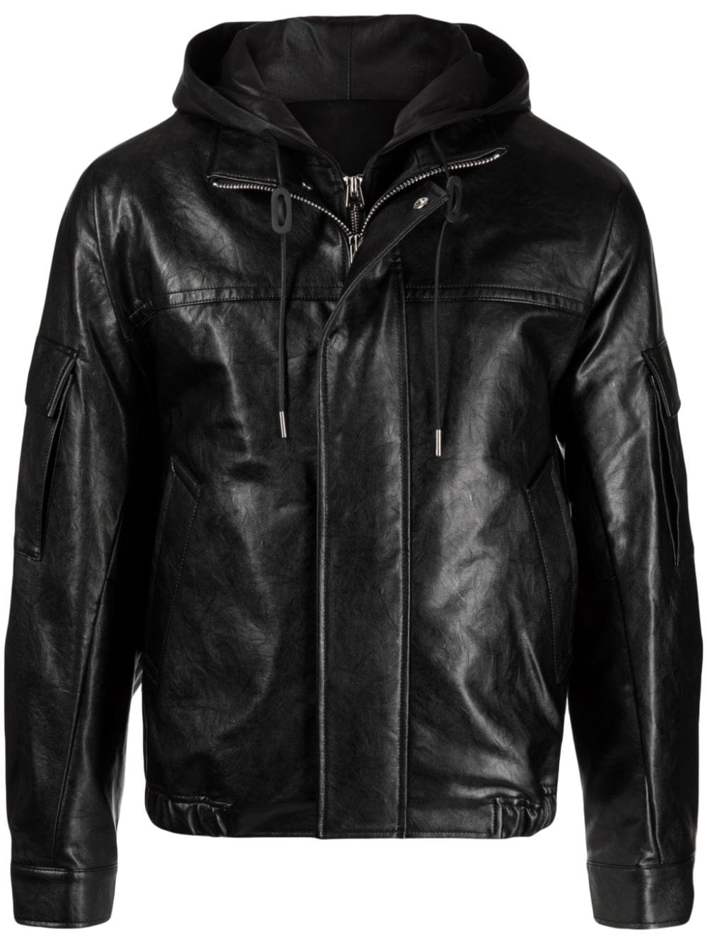 zip-up hooded leather jacket