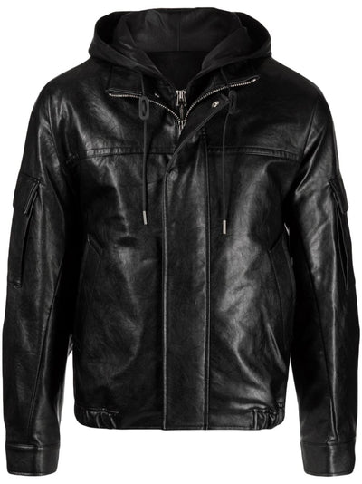zip-up hooded leather jacket
