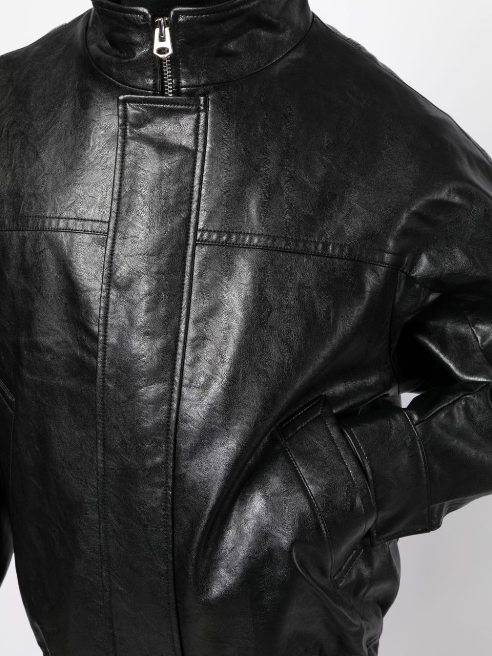 zip-up hooded leather jacket