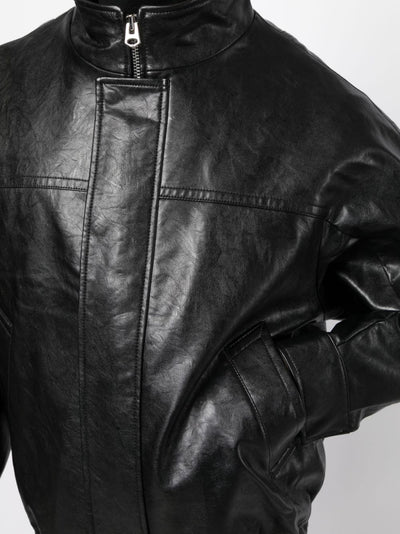 zip-up hooded leather jacket