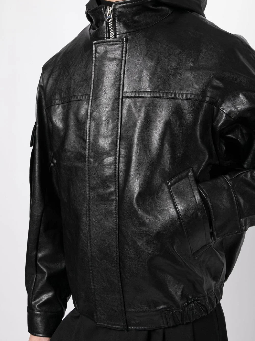 zip-up hooded leather jacket
