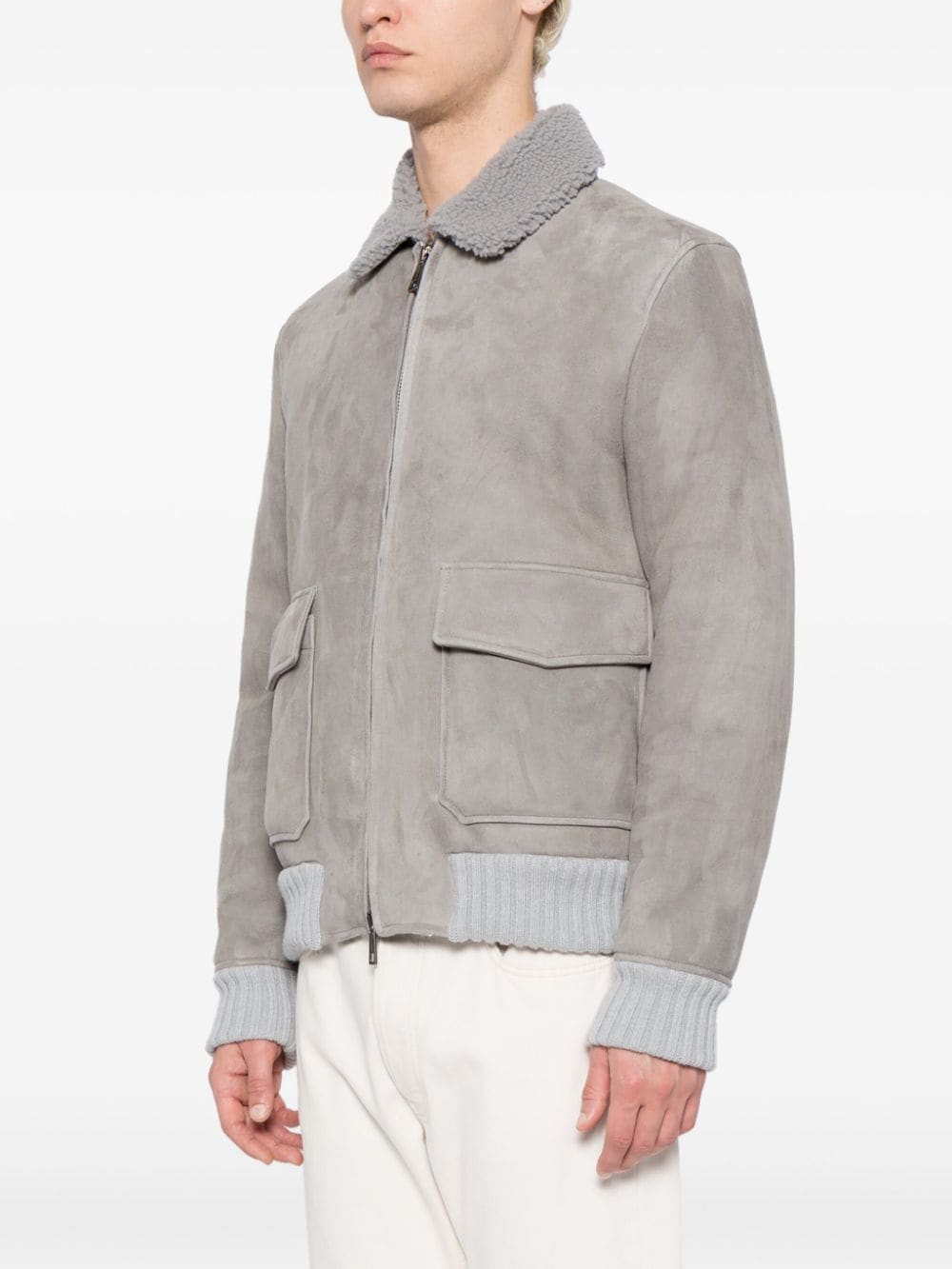 shearling-collar nubuck jacket
