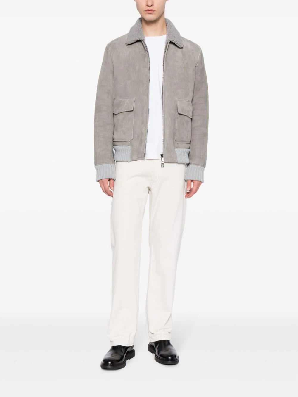 shearling-collar nubuck jacket