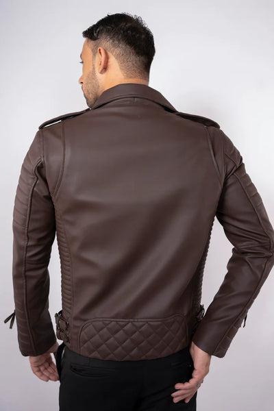 Burnt Quilted Faux Leather Jacket