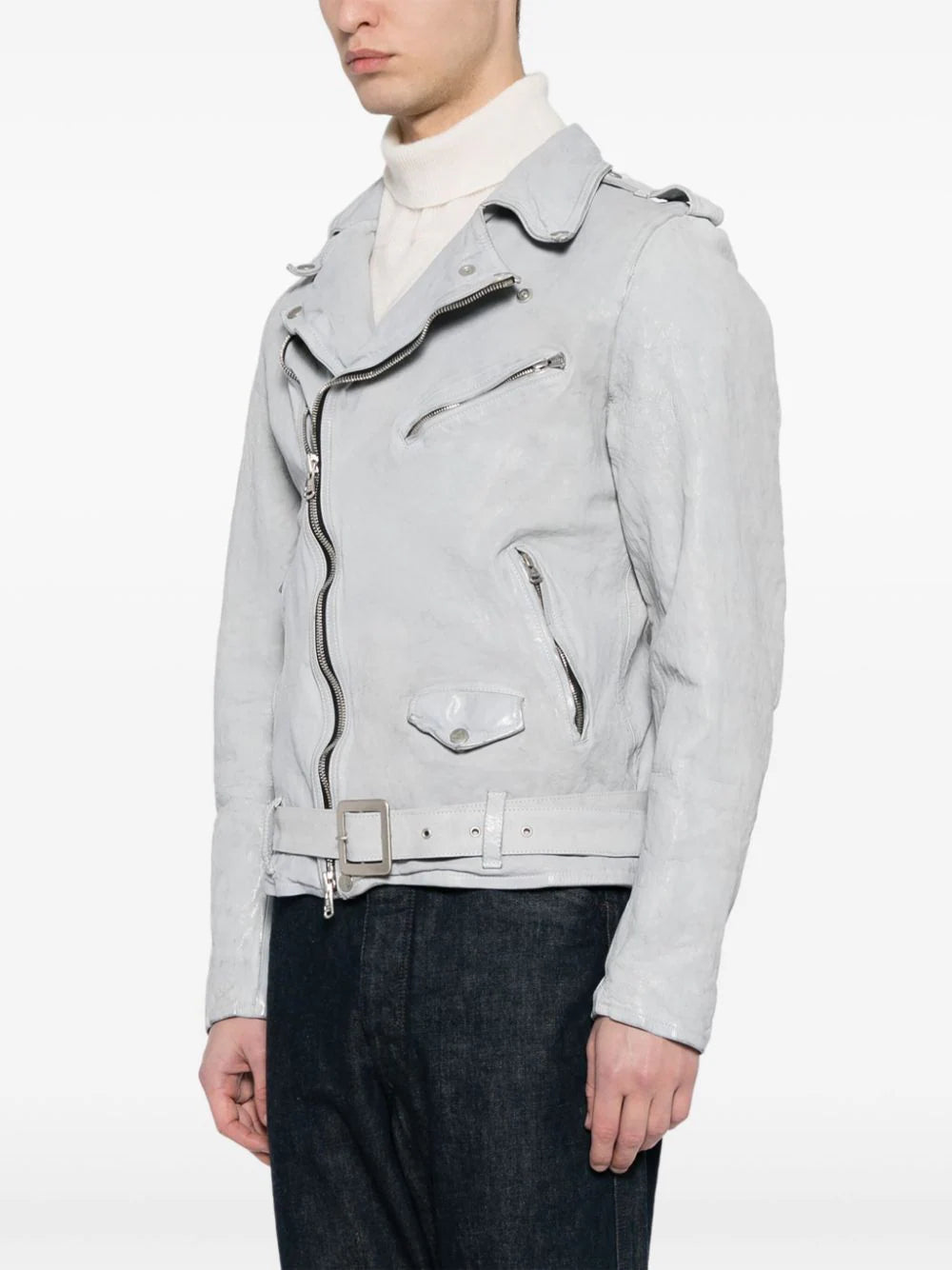 belted leather biker jacket