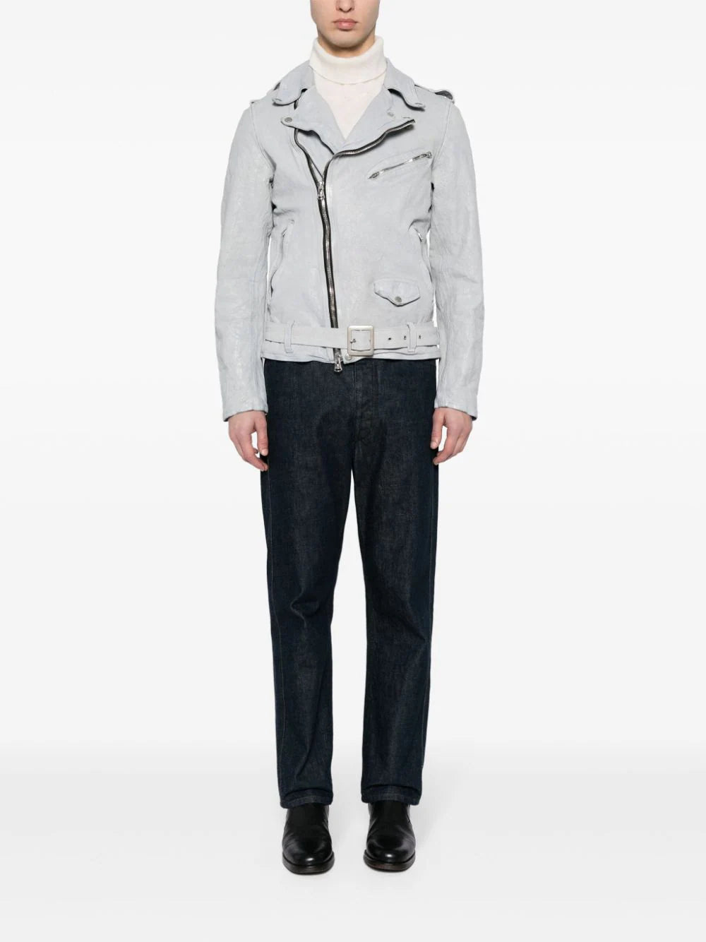 belted leather biker jacket