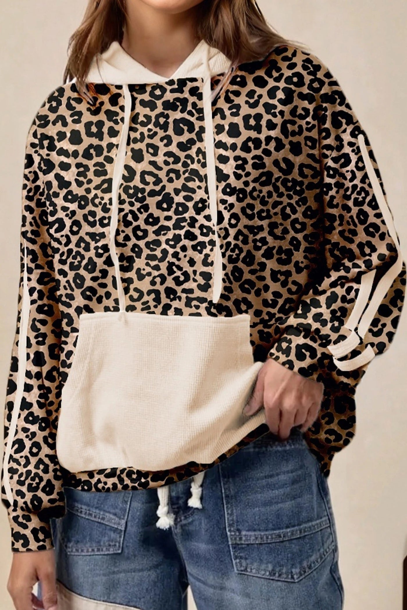 Women's Loose Retro Leopard Print Hooded Sweatshirt