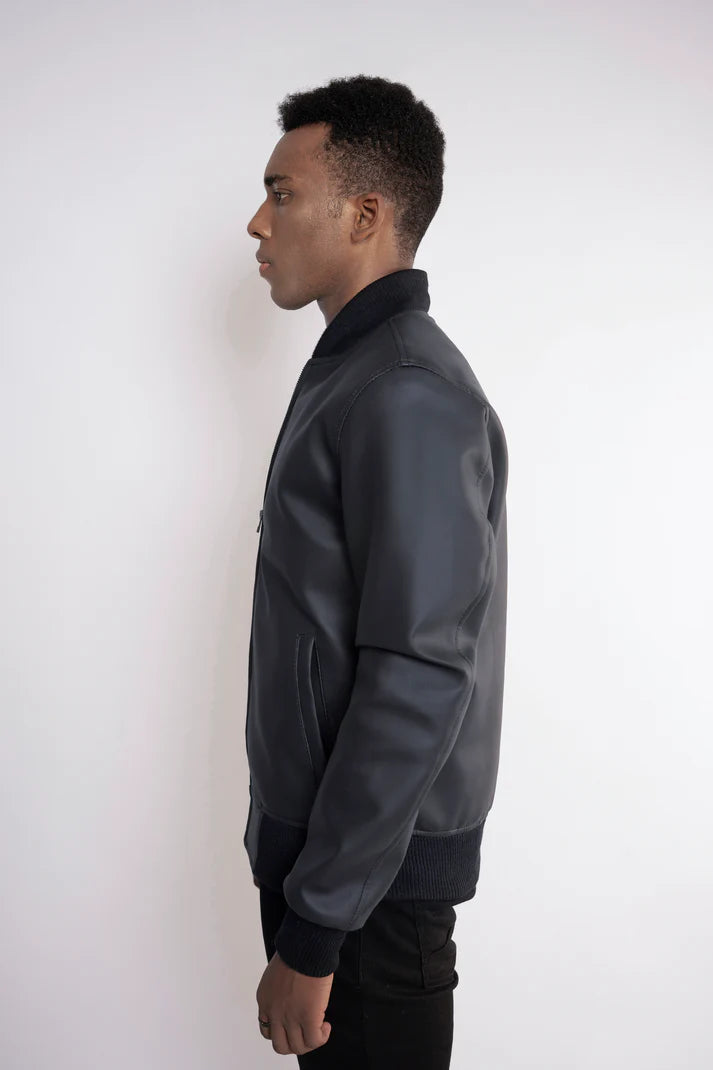 Basic Ribbed Edge Faux Leather Jacket