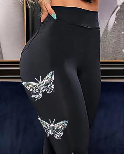 Butterfly Hot Drilling Skinny Tappered Pants