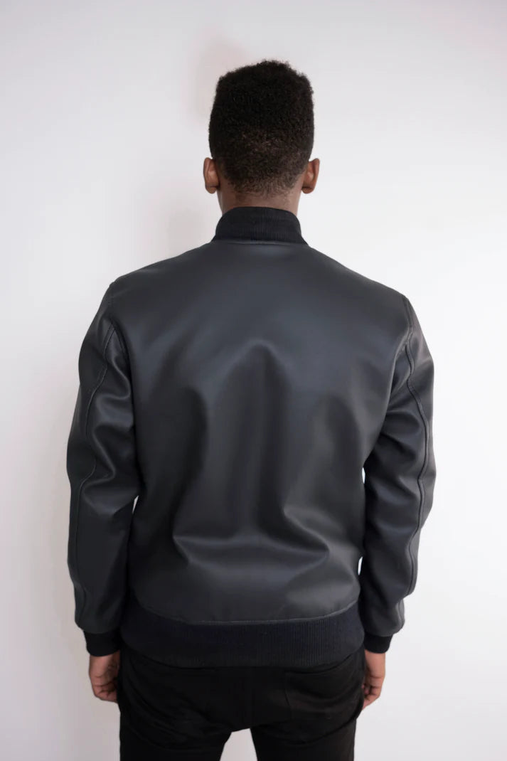 Basic Ribbed Edge Faux Leather Jacket