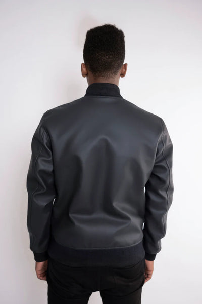 Basic Ribbed Edge Faux Leather Jacket