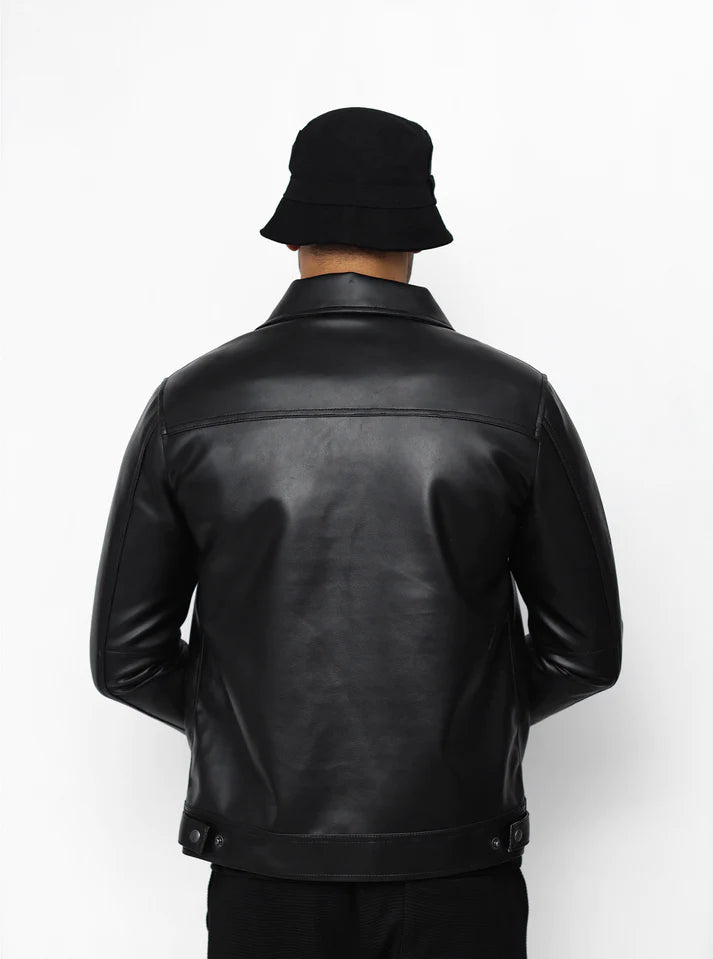 Dual Pocket Basic Faux Leather Jacket