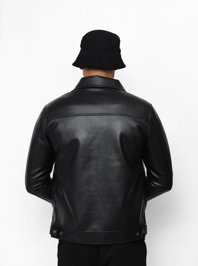 Dual Pocket Basic Faux Leather Jacket