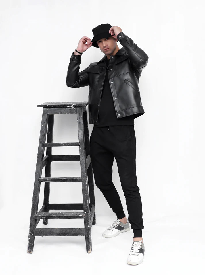 Dual Pocket Basic Faux Leather Jacket