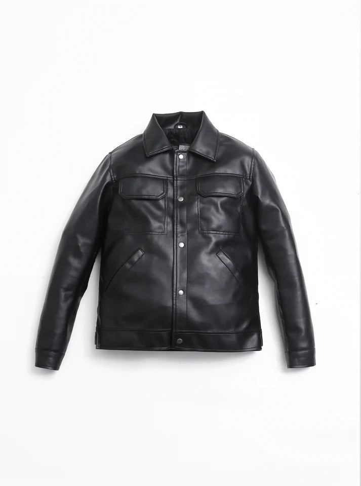 Dual Pocket Basic Faux Leather Jacket