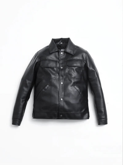 Dual Pocket Basic Faux Leather Jacket