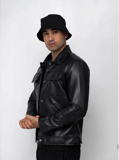 Dual Pocket Basic Faux Leather Jacket