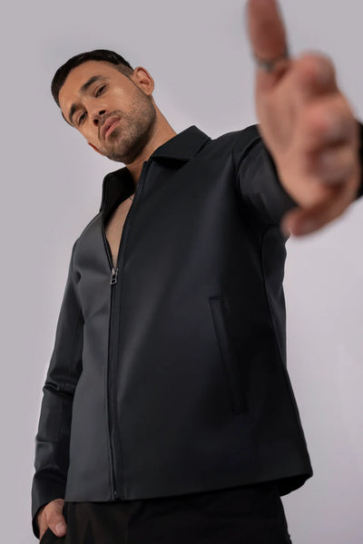 Black Zipper Basic Faux Leather Jacket