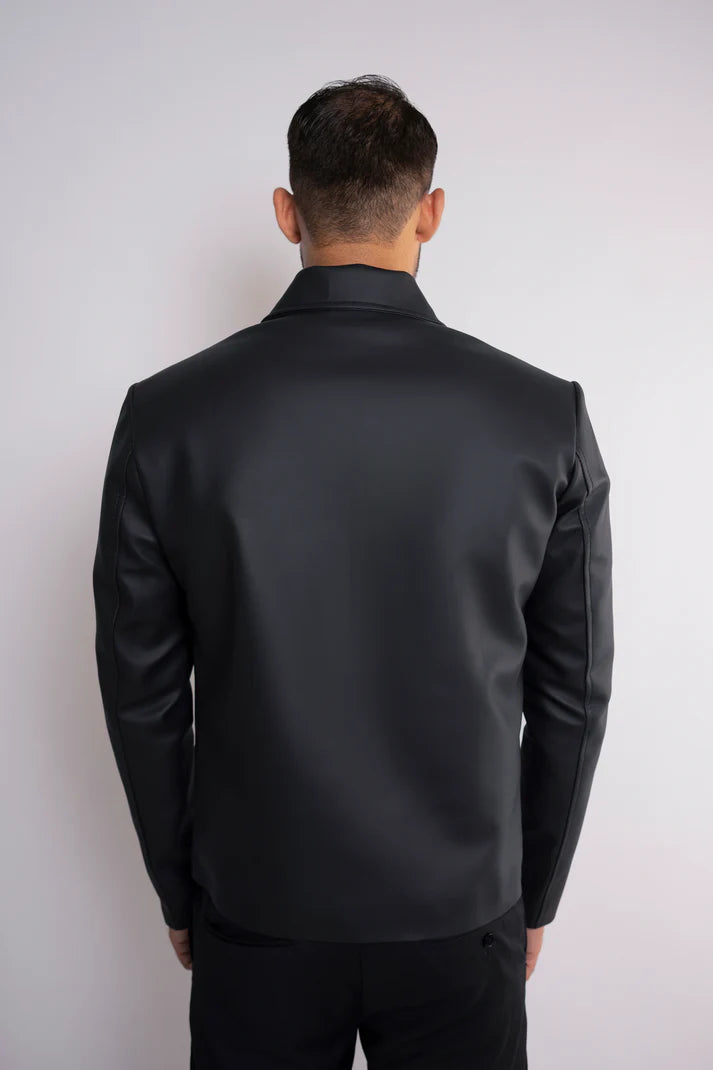 Black Zipper Basic Faux Leather Jacket