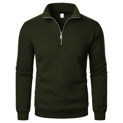 Men's Stand Collar Half Zip Casual Solid Color Long Sleeve