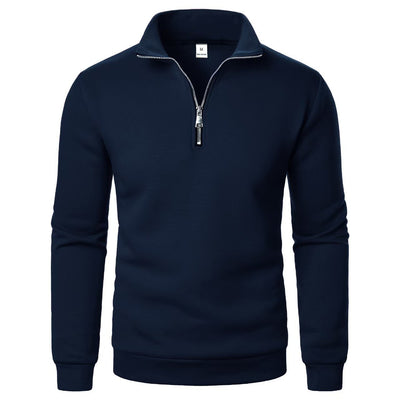 Men's Stand Collar Half Zip Casual Solid Color Long Sleeve