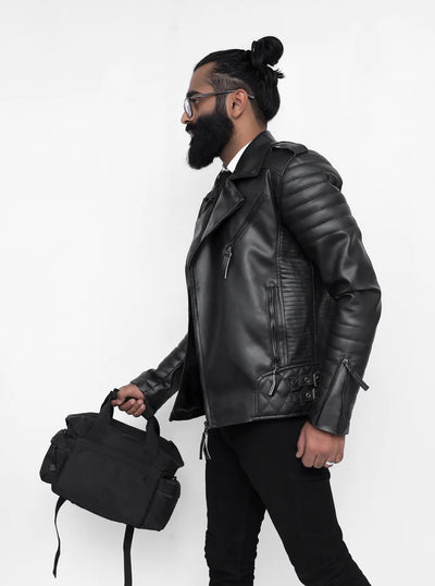 Black Quilted Faux Leather Jacket