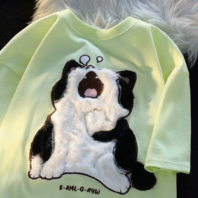 Japanese-style Retro Sleepy Cat Flocking Short Sleeve